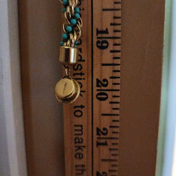 1972 Avon Rope Twist Necklace Gold Tone Chain Turquoise Beads Vintage Box Clasp - Picture 7 of 7